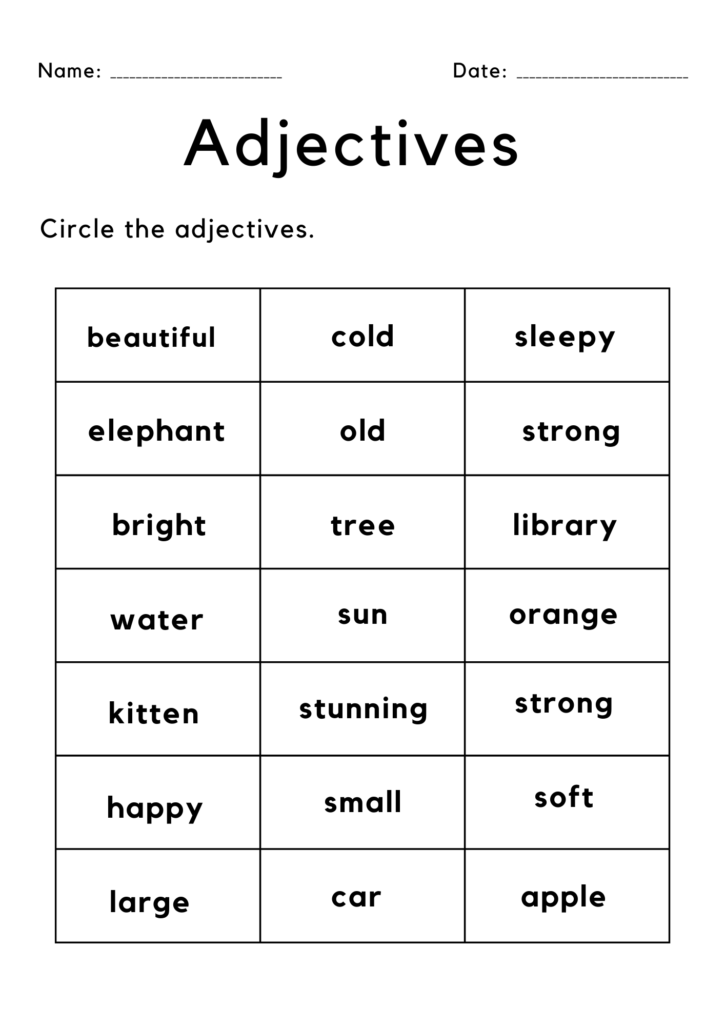 Circle The Adjective With Answers Worksheet For Grade 1 Made By Teachers Circle The Adjective With Answers Worksheet For Grade 1 Made By Teachers