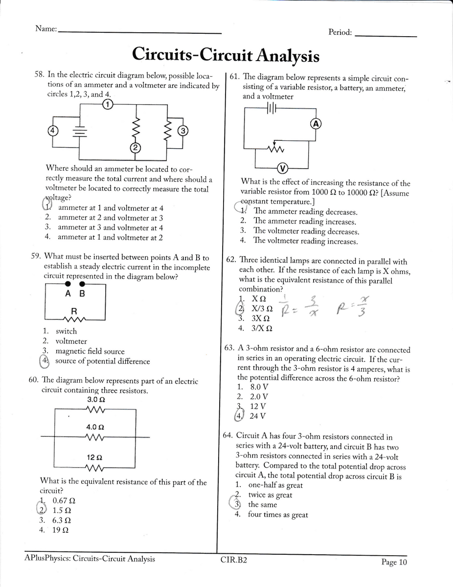 Circuit Analysis Worksheet Practice Problems Solutions