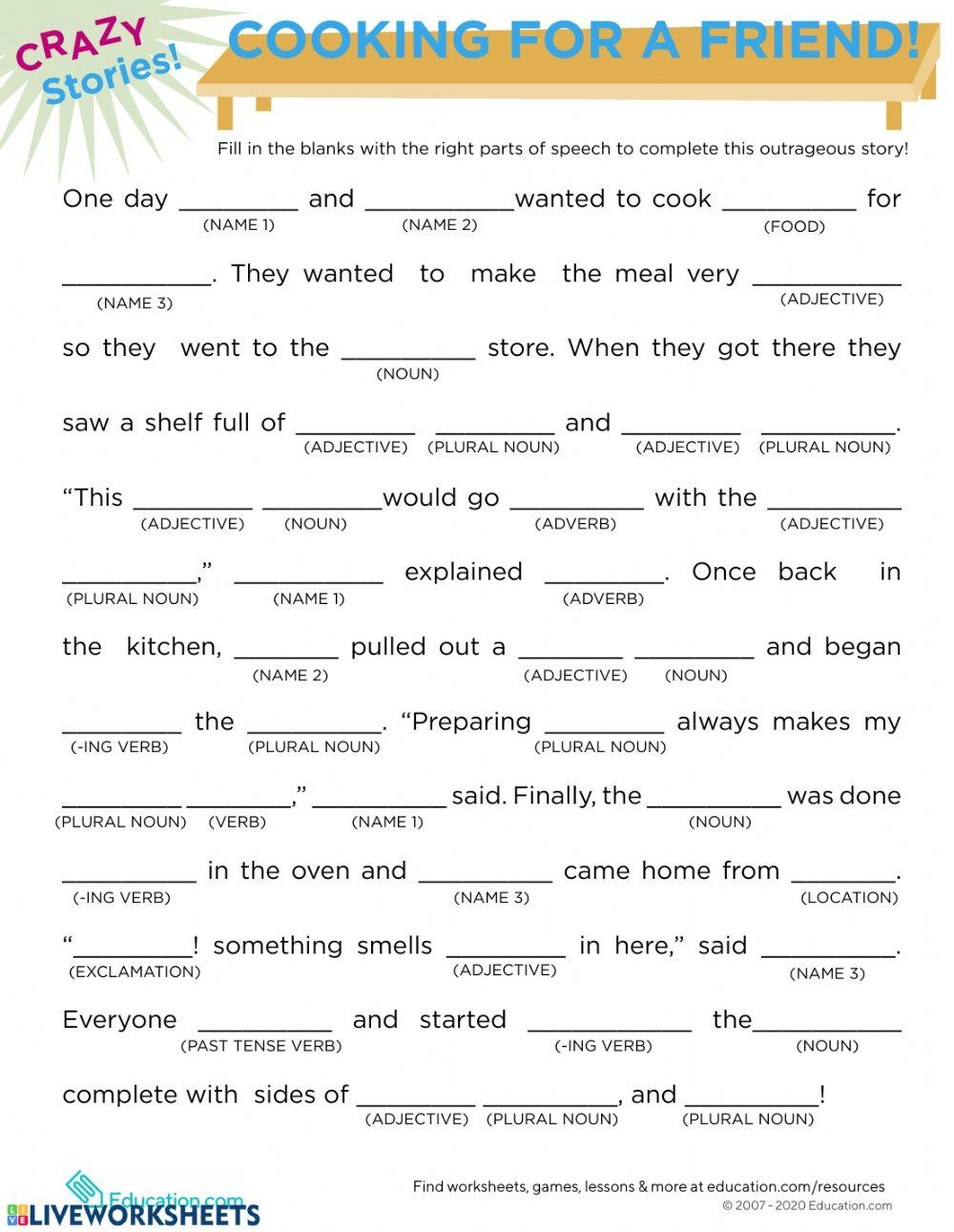 Cloze Story 1 Parts Of Speech Online Exercise For Worksheets Library