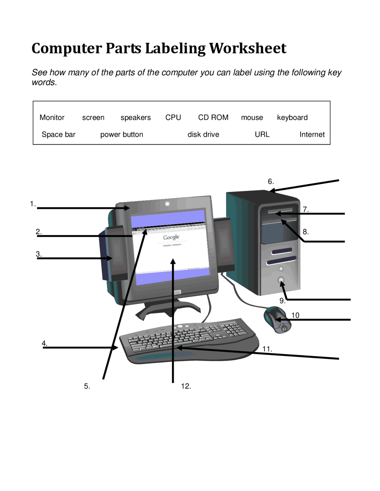 Computer Parts Labeling Worksheet Exams Computer Science Docsity