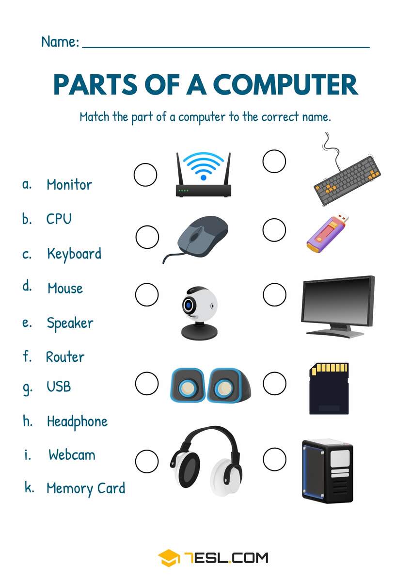 Computer Parts Worksheets For ESL Learners 7ESL