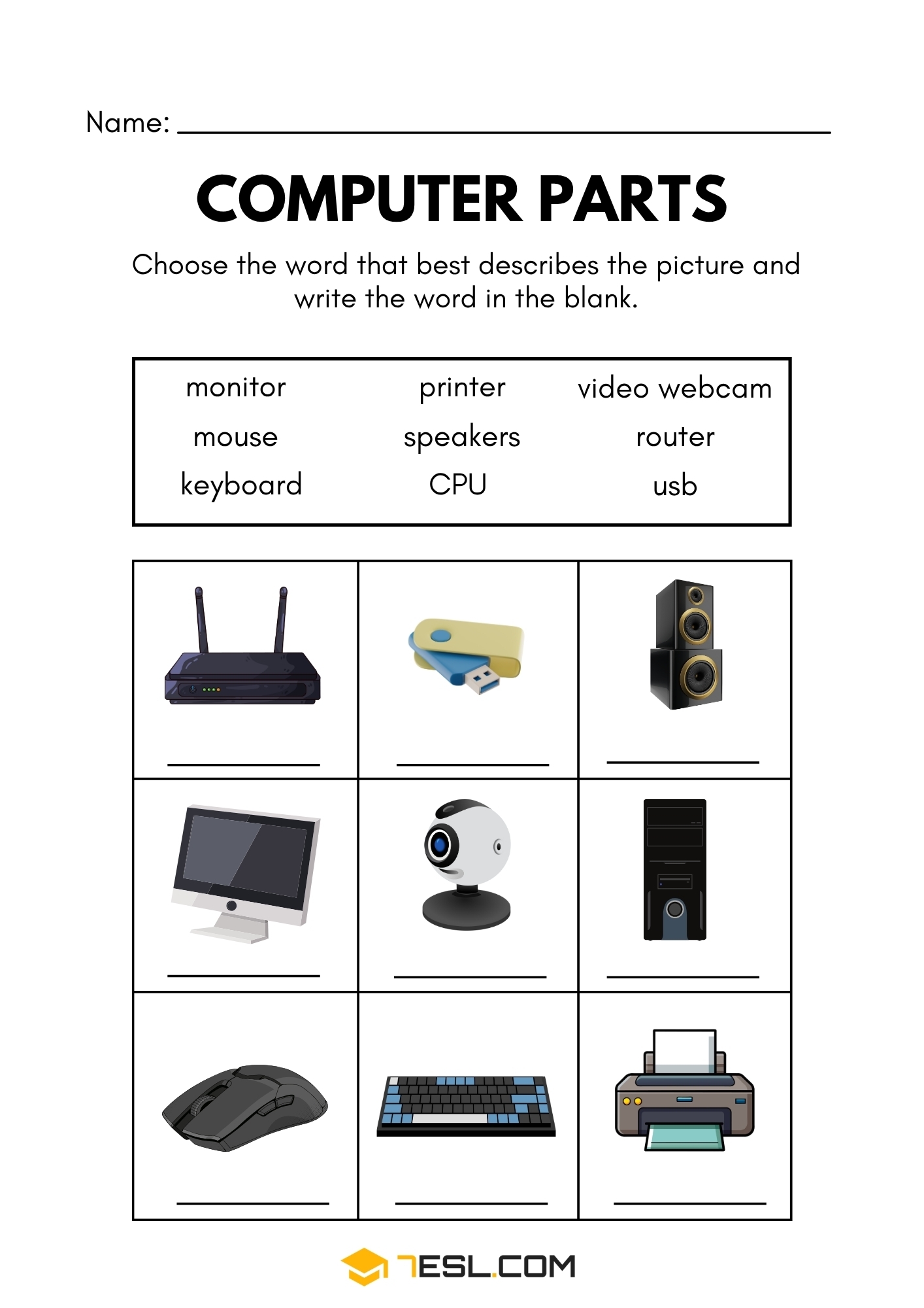 Computer Parts Worksheets For ESL Learners 7ESL PARTS OF THE COMPUTER ESL Worksheet By Silvina Joaquina
