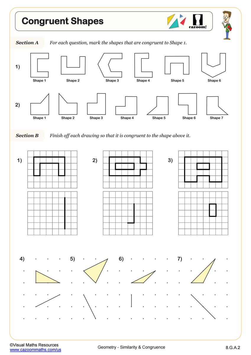 Congruent Shapes Worksheet Fun And Engaging 8th Grade PDF Worksheets Cazoom Math