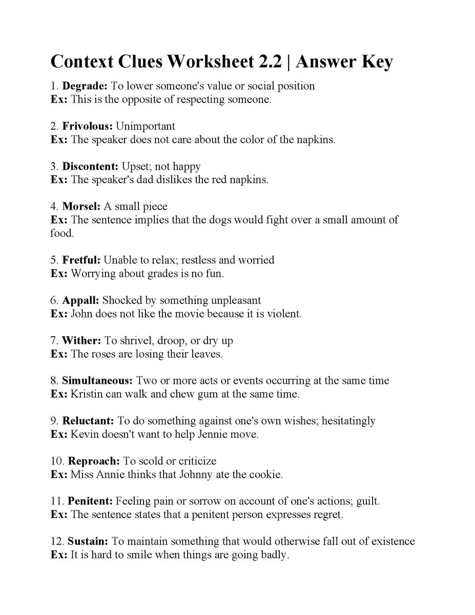 Context Clues Worksheet 2 2 Reading Activity