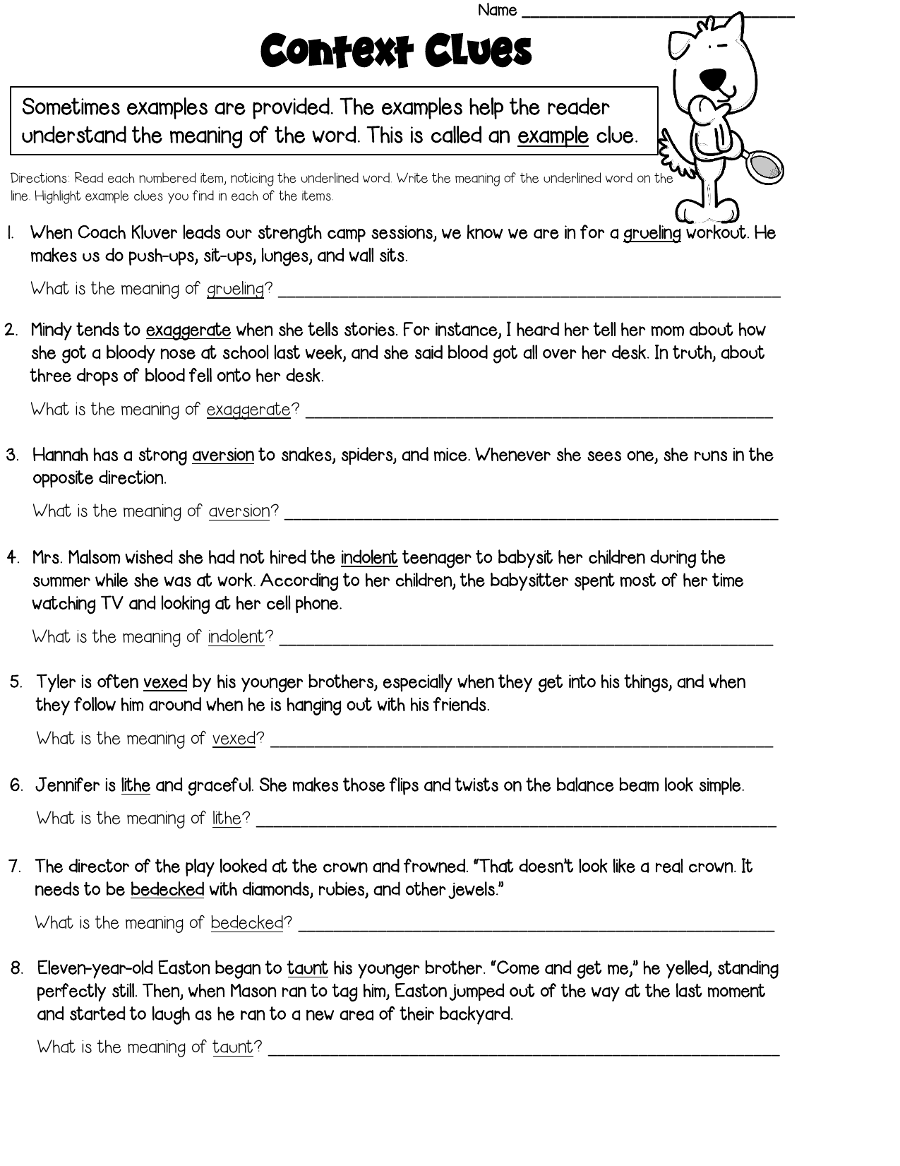 Context Clues Worksheet Example Clues Context Clues Worksheet Example Clues