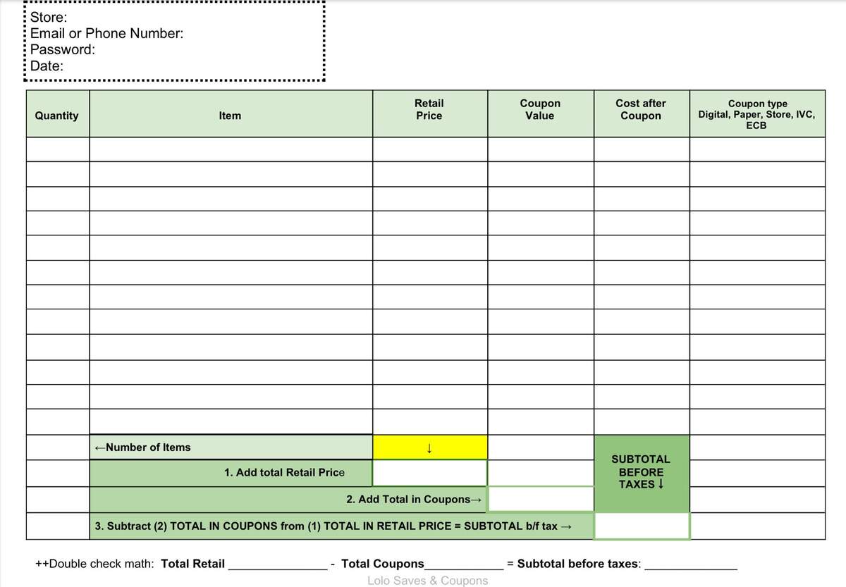 Coupon Breakdown Sheets Bundle L Calculations Sheet L Password Sheet L Notes Sheet Etsy