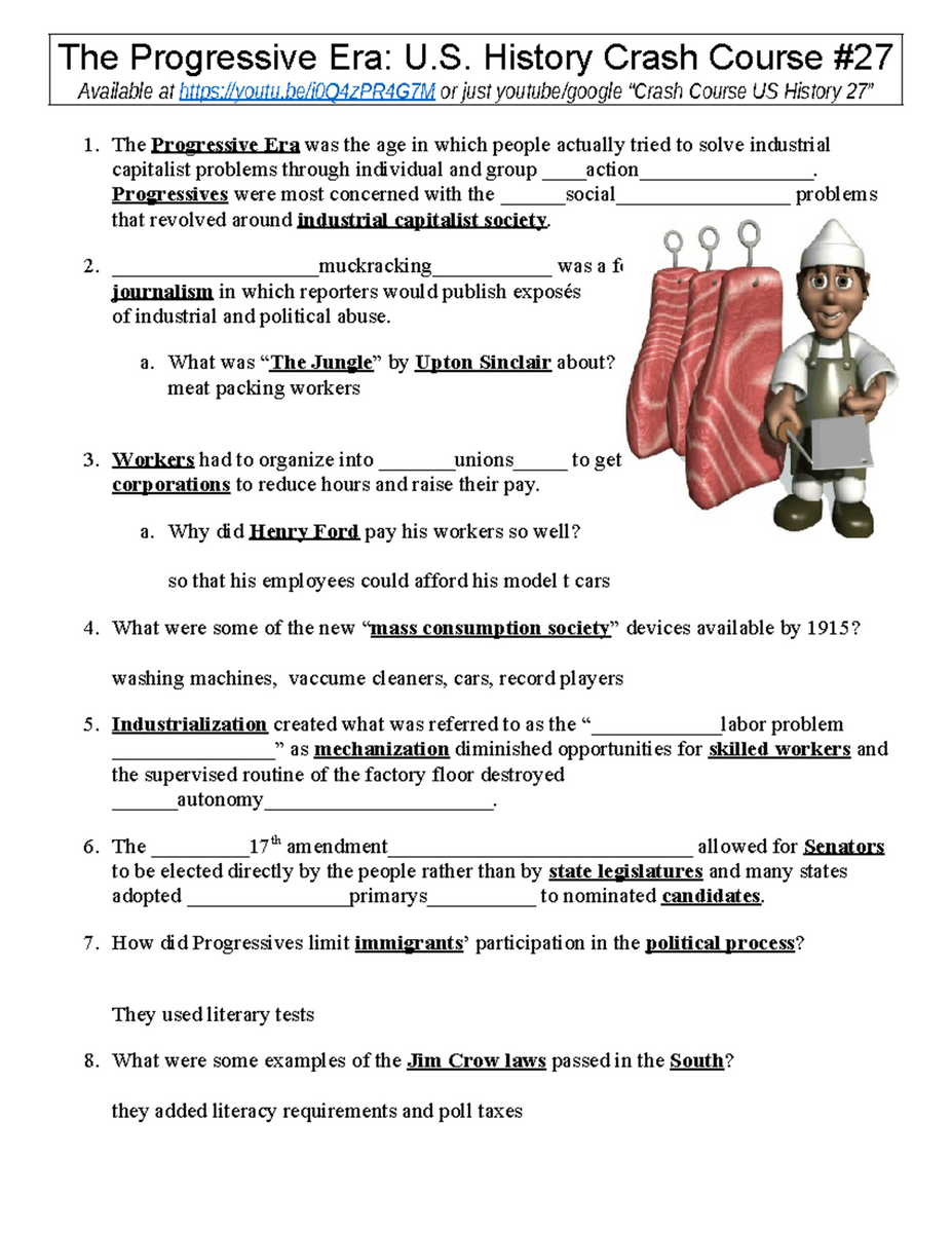 Crash Course US History 27 Notes On The Progressive Era Studocu