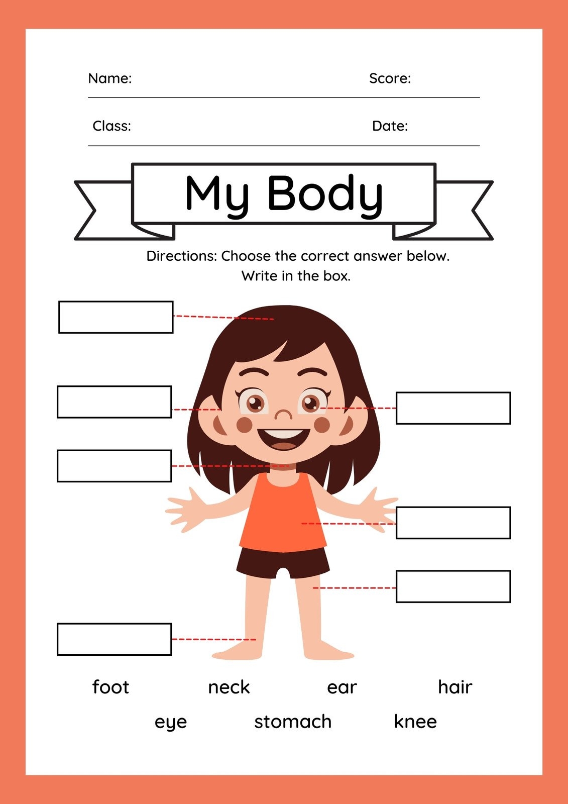 Body Parts Worksheet For Kids Royalty Free Vector VectorStock