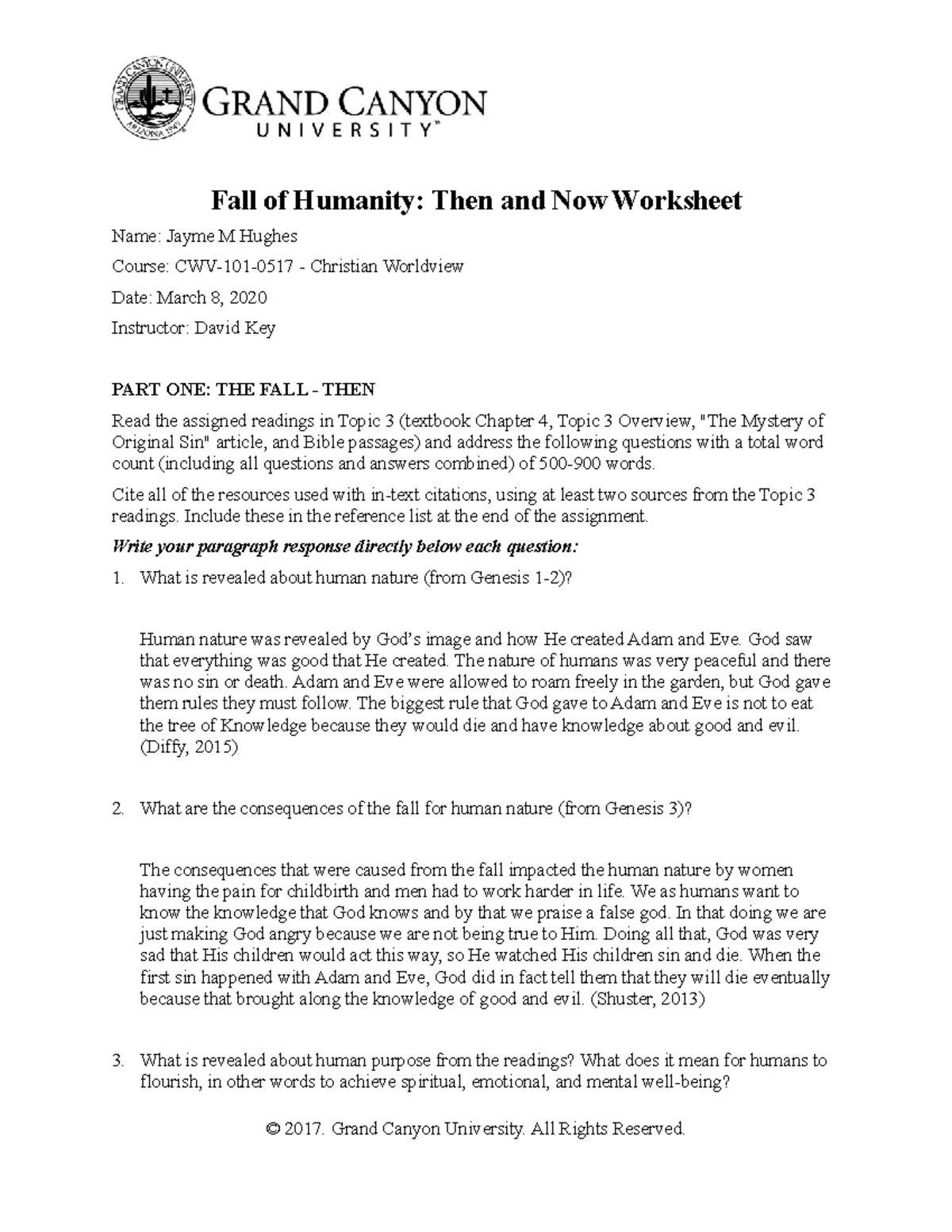 CWV 101 301 RS T3 Fall Of Humanity Worksheet And Analysis Studocu