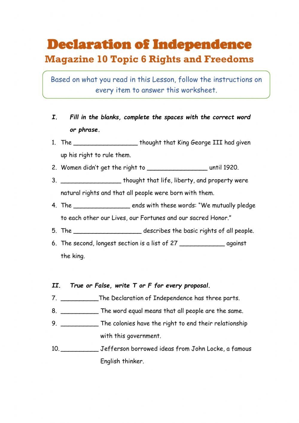 Declaration Of Independence Worksheet Worksheets Library Declaration Of Independence Worksheet Worksheets Library