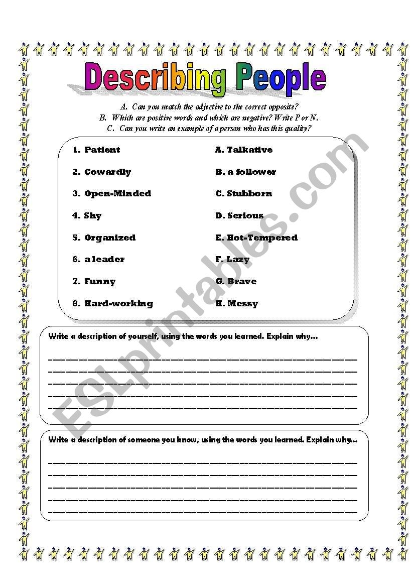 Describing People ESL Worksheet By Jwendt