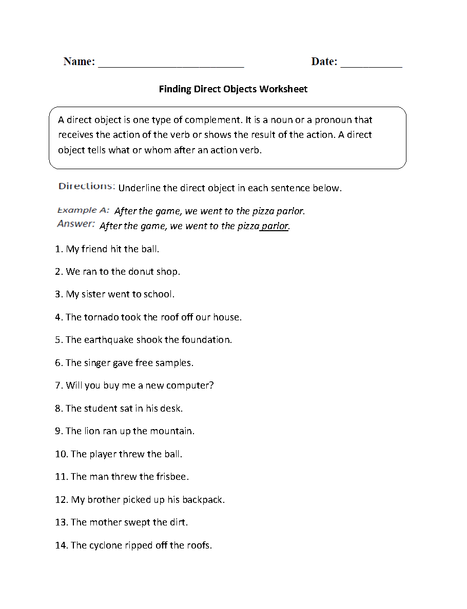 Direct And Indirect Object Worksheets Finding Direct Objects Worksheet Direct And Indirect Object Worksheets Finding Direct Objects Worksheet
