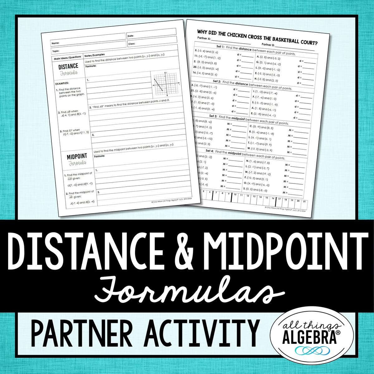 Distance Formula And Midpoint Formula Notes Riddle Activity All Things Algebra