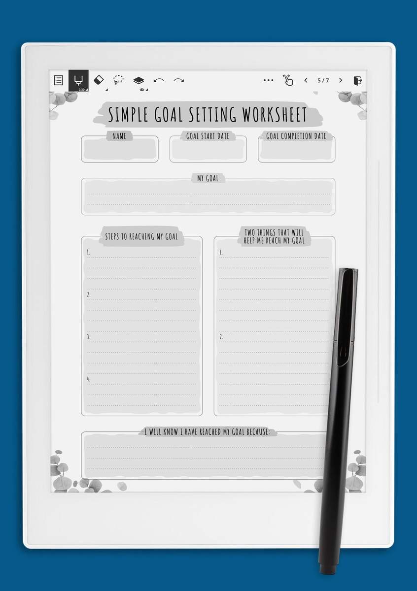 Download Printable Simple Goal Setting Worksheet Floral Style PDF