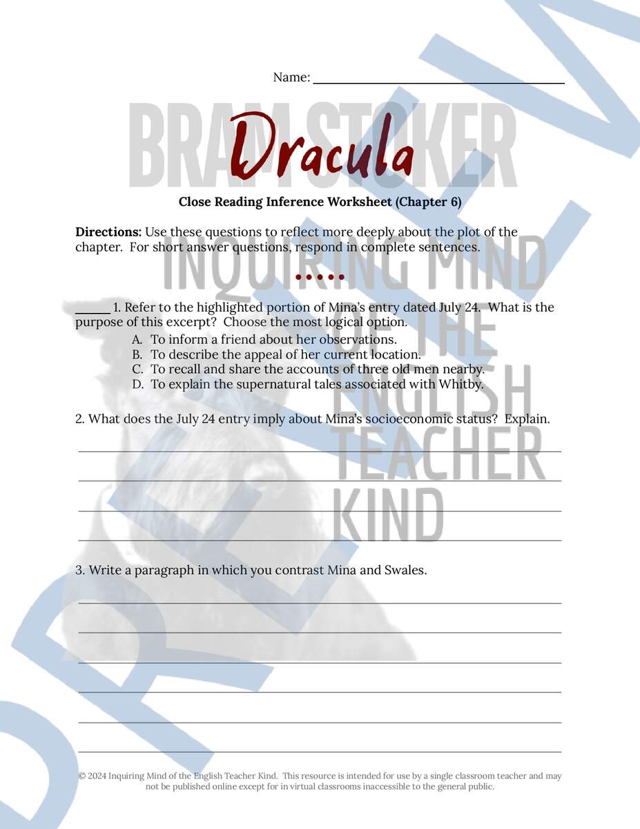 Dracula Chapter 6 Close Reading Analysis Worksheet And Answer Key Made By Teachers Chapter 6 Completion Of The Accounting Cycle In Financial Accounting Studocu