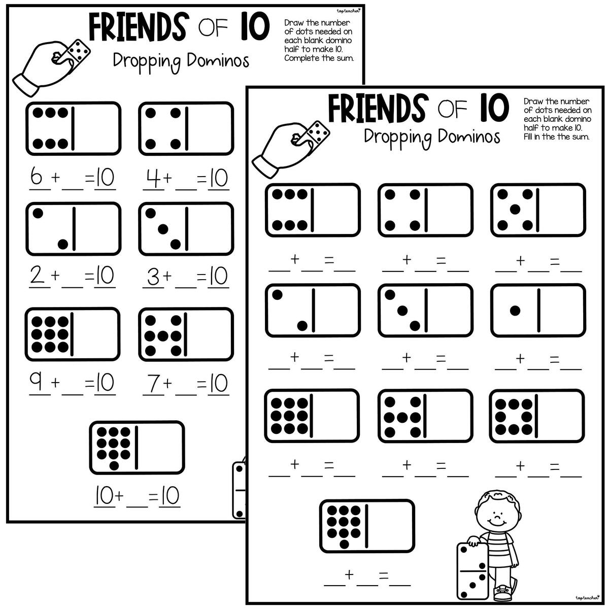Dropping Dominoes Friends Of Ten Worksheet Top Teacher