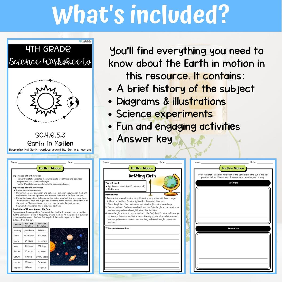 Earth In Motion Activity Answer Key 4th Grade Earth Space Science Classful