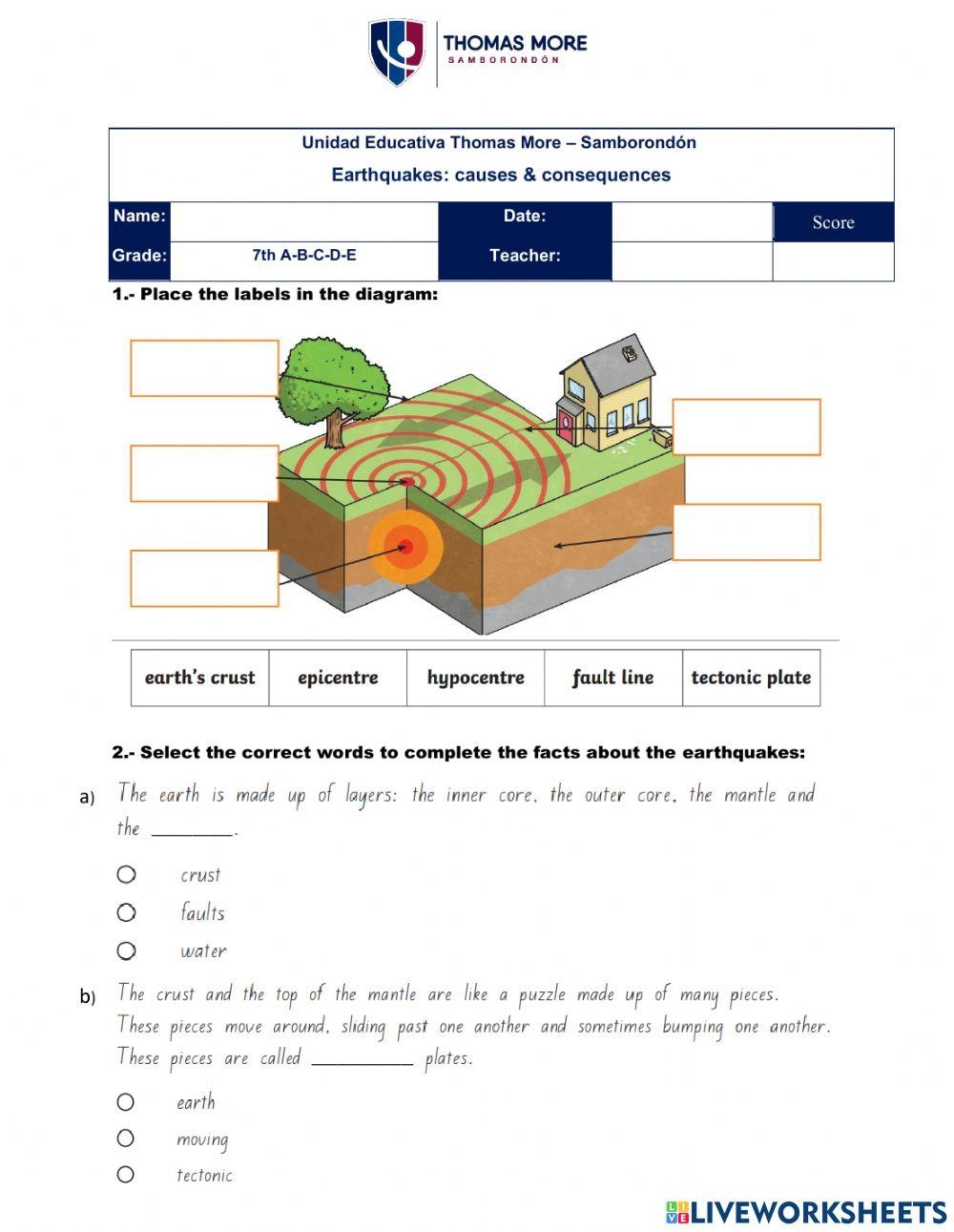 Earthquakes Causes And Consequences Worksheet Worksheets Library Earthquake Worksheets Free Editable Storyboard That