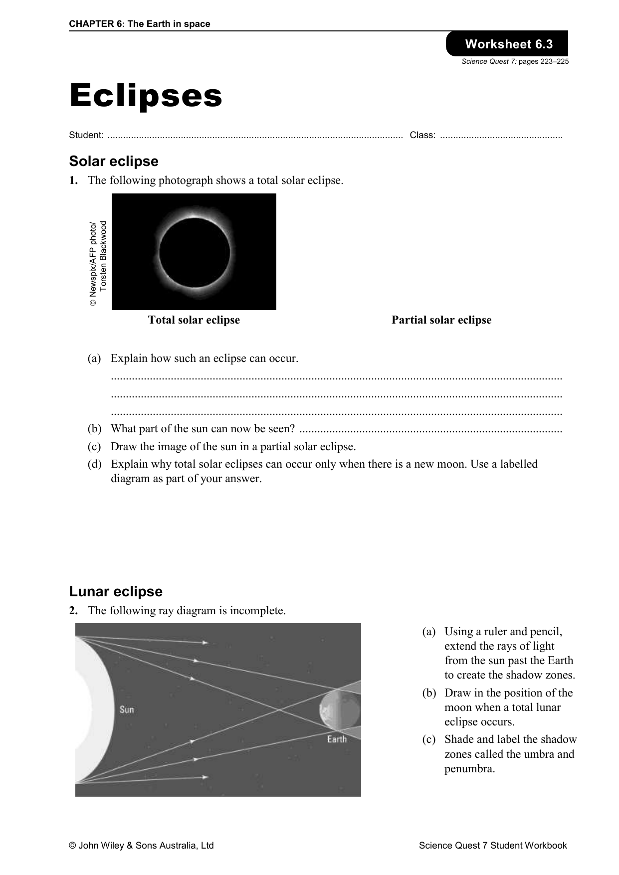 Eclipses Worksheet Solar Lunar Eclipses Explained