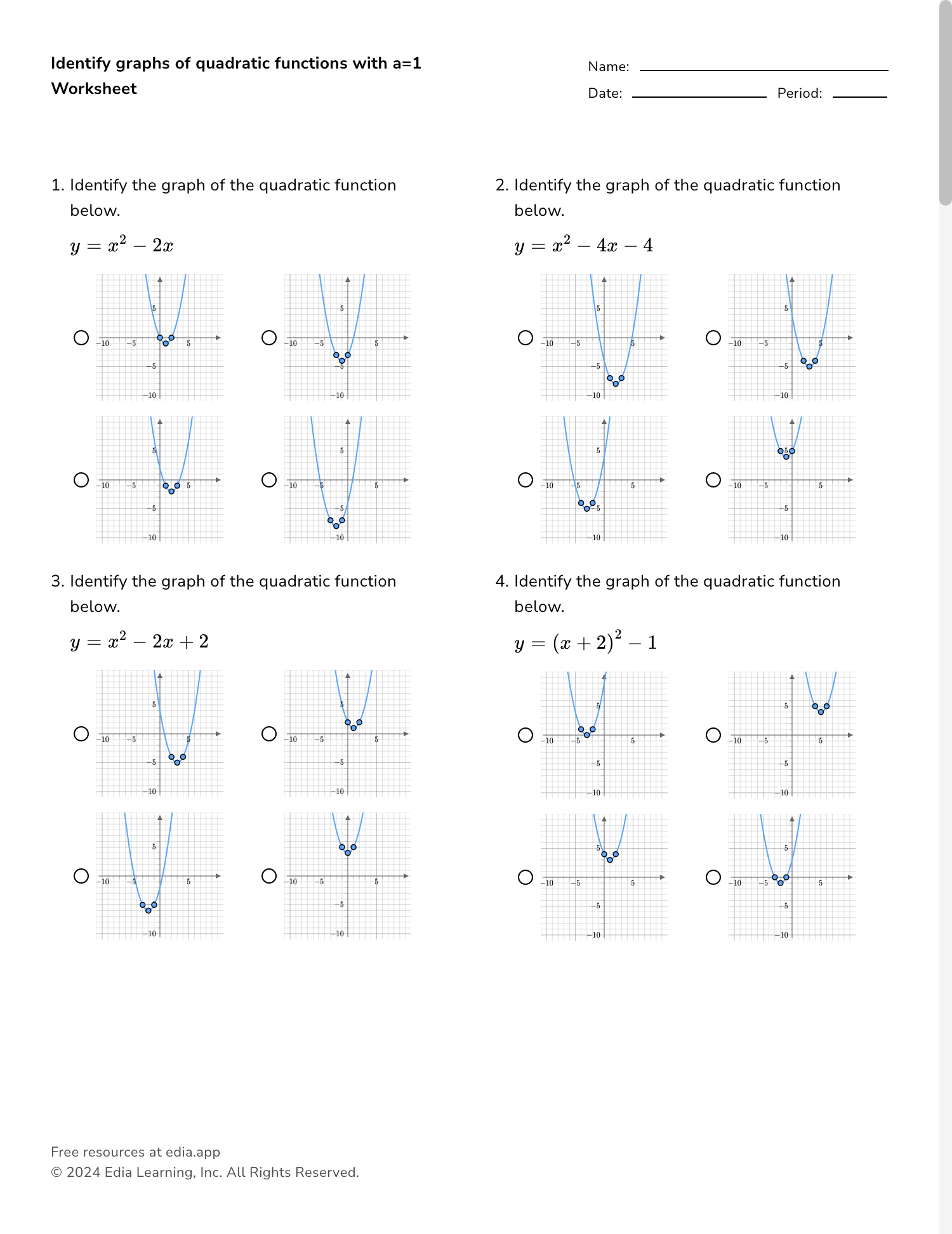 Edia AI Platform For Student Outcomes Graphing Quadratics Notes And Worksheets Lindsay Bowden Worksheets Library