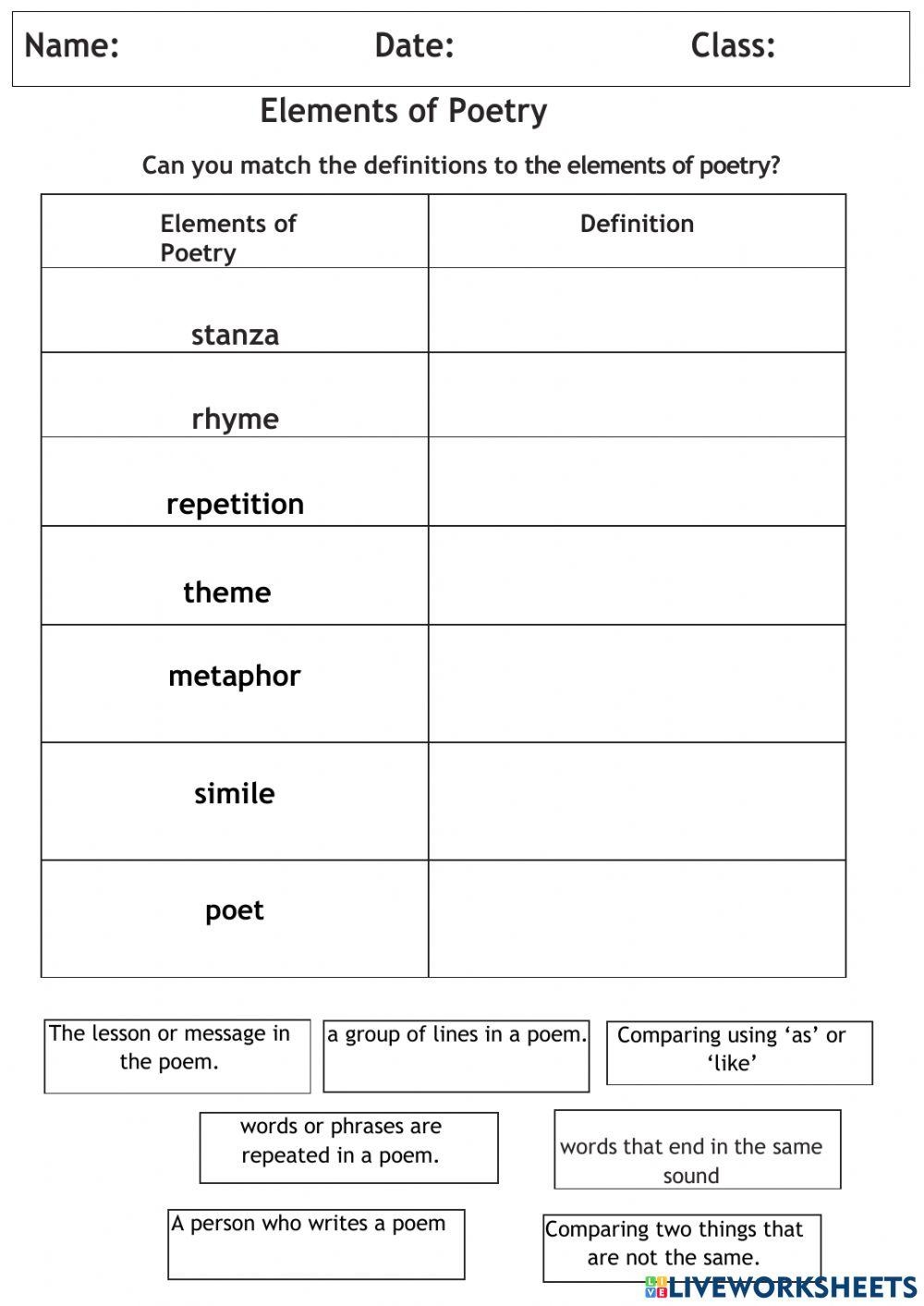 Elements Of Poetry Exercise Worksheets Library Elements Of Poetry Exercise Worksheets Library