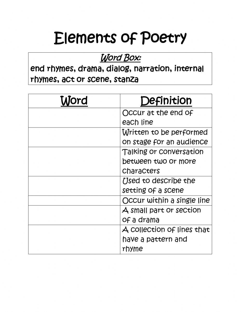 Elements Of Poetry Worksheet Worksheets Library Elements Of Poetry Worksheet Worksheets Library