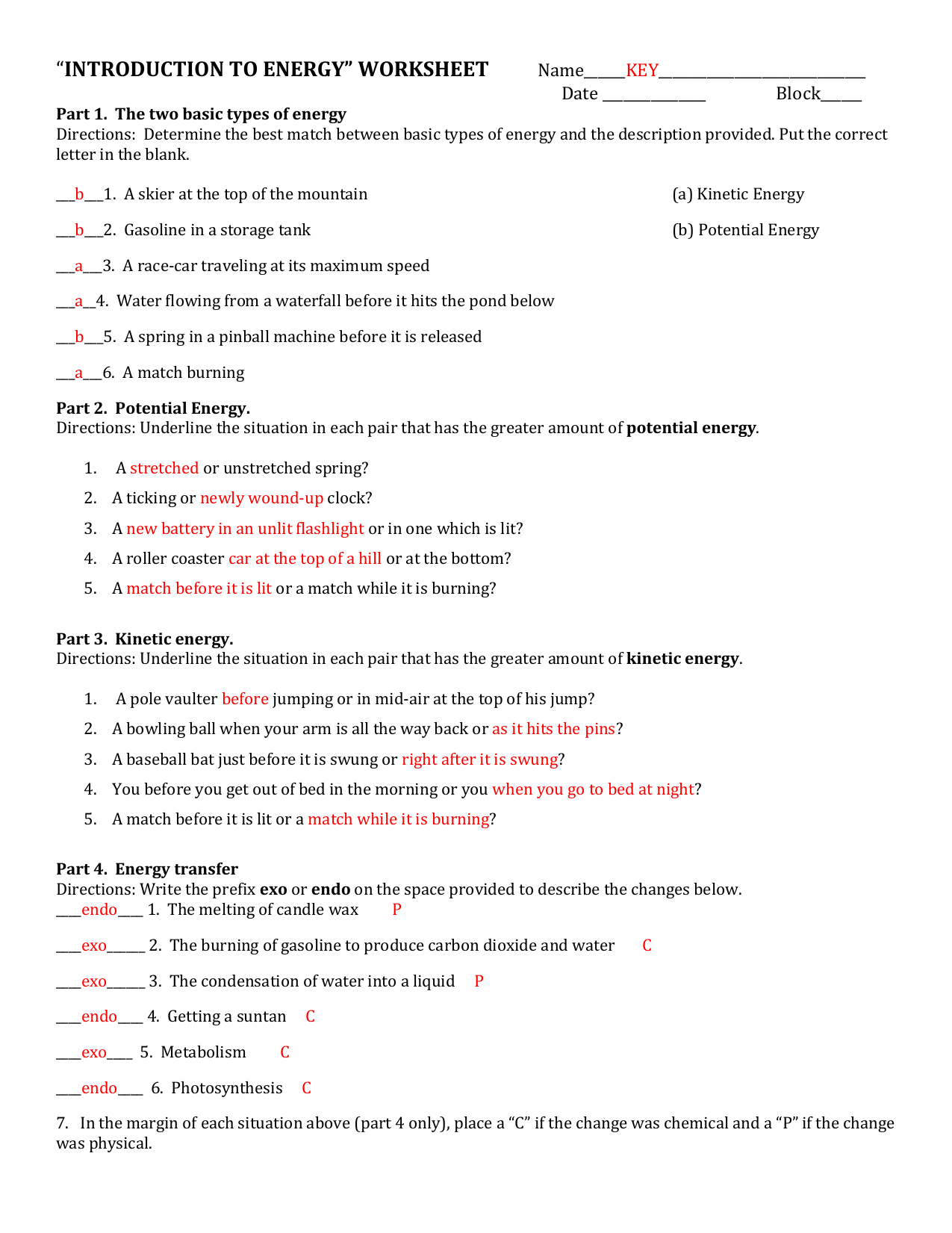 Types Of Energy Worksheet Worksheets Library