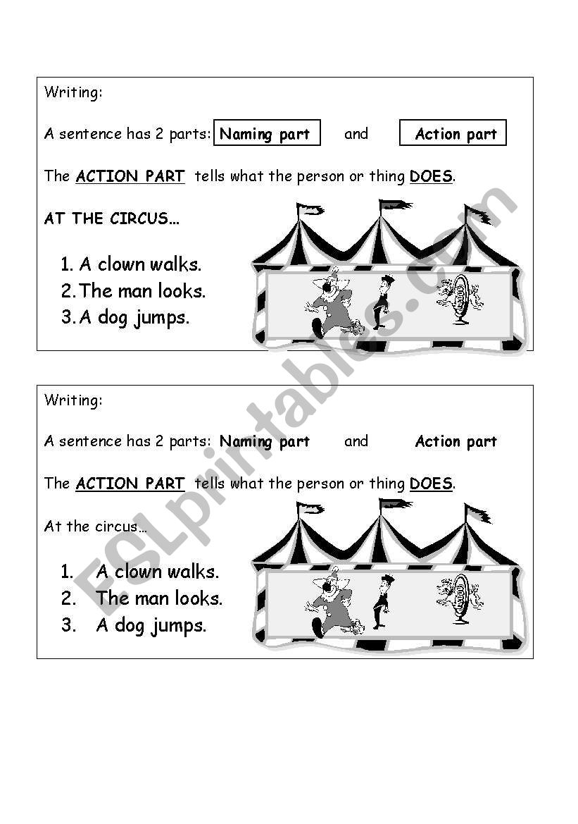 English Worksheets Action Part Of A Sentence