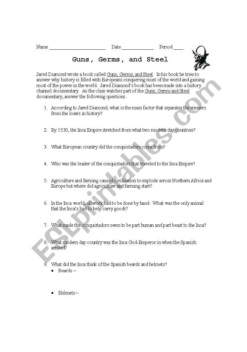 English Worksheets Guns Germs And Steel Inca Section Video Guide Jared Diomond