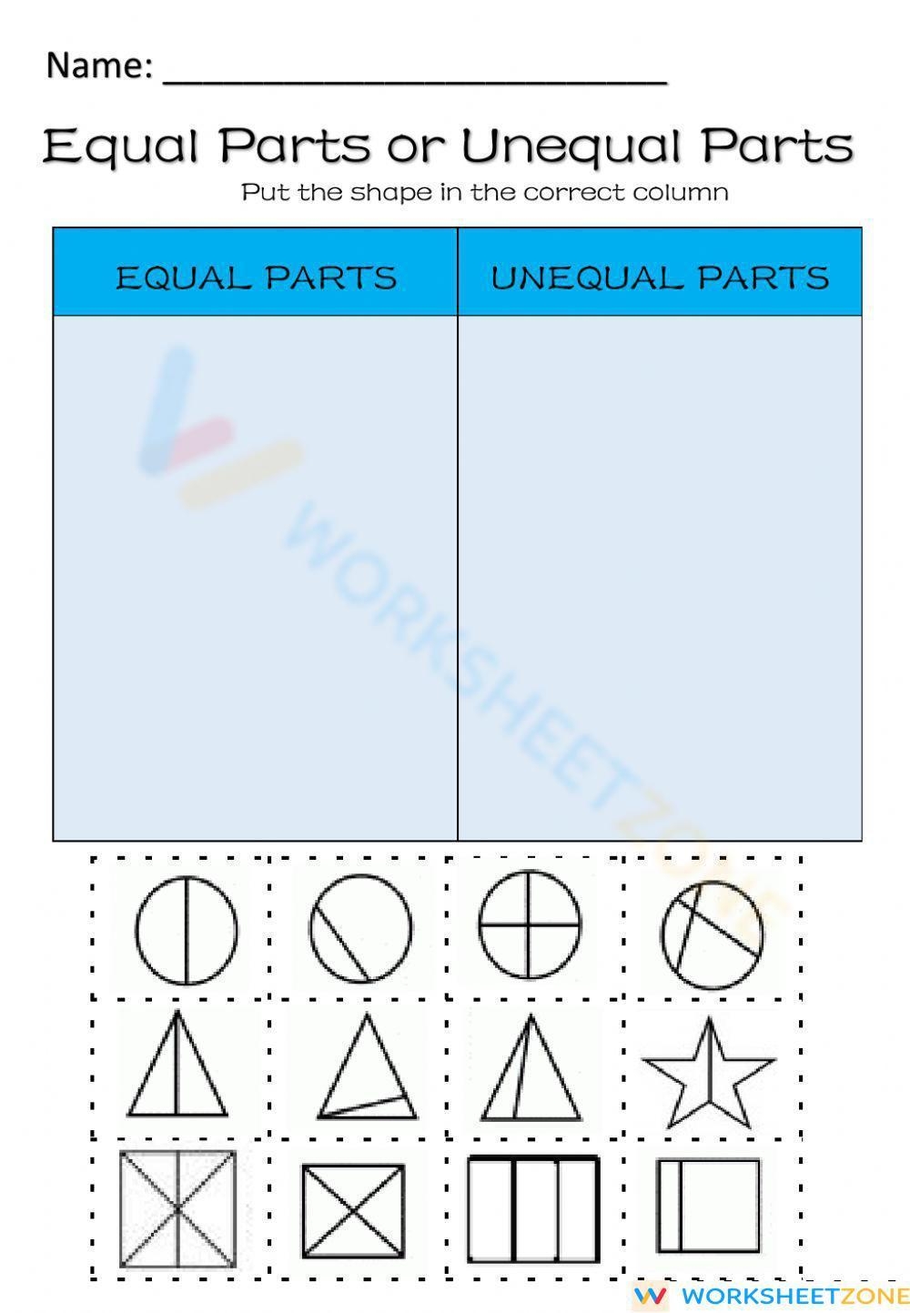 Equal And Unequal Parts Worksheet