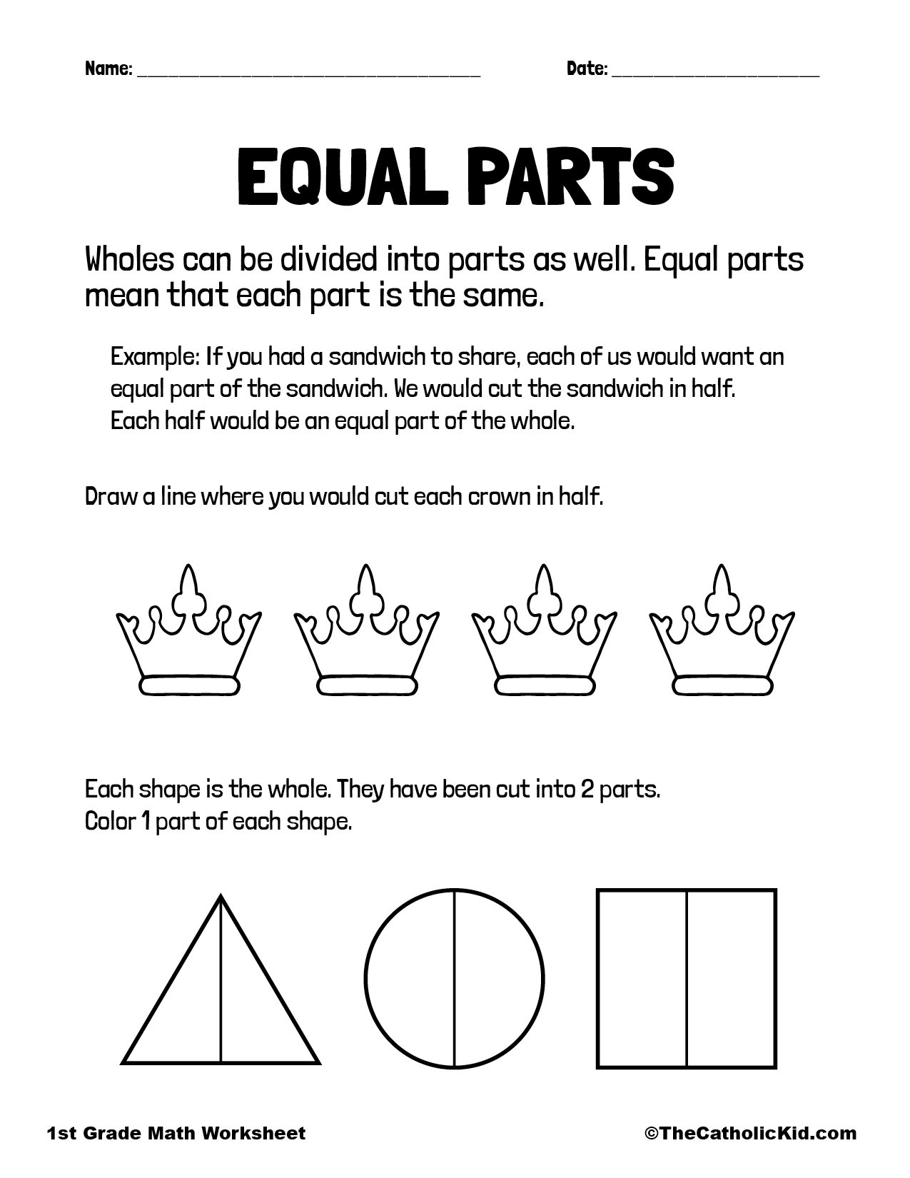 1st Grade Divide Equal Parts Fractions Worksheets For Free ArgoPrep