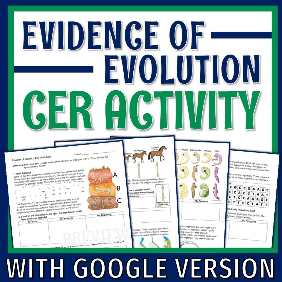 Evolution Evidence Activity CER Worksheet Flying Colors Science Evolution Evidence Activity CER Worksheet Flying Colors Science