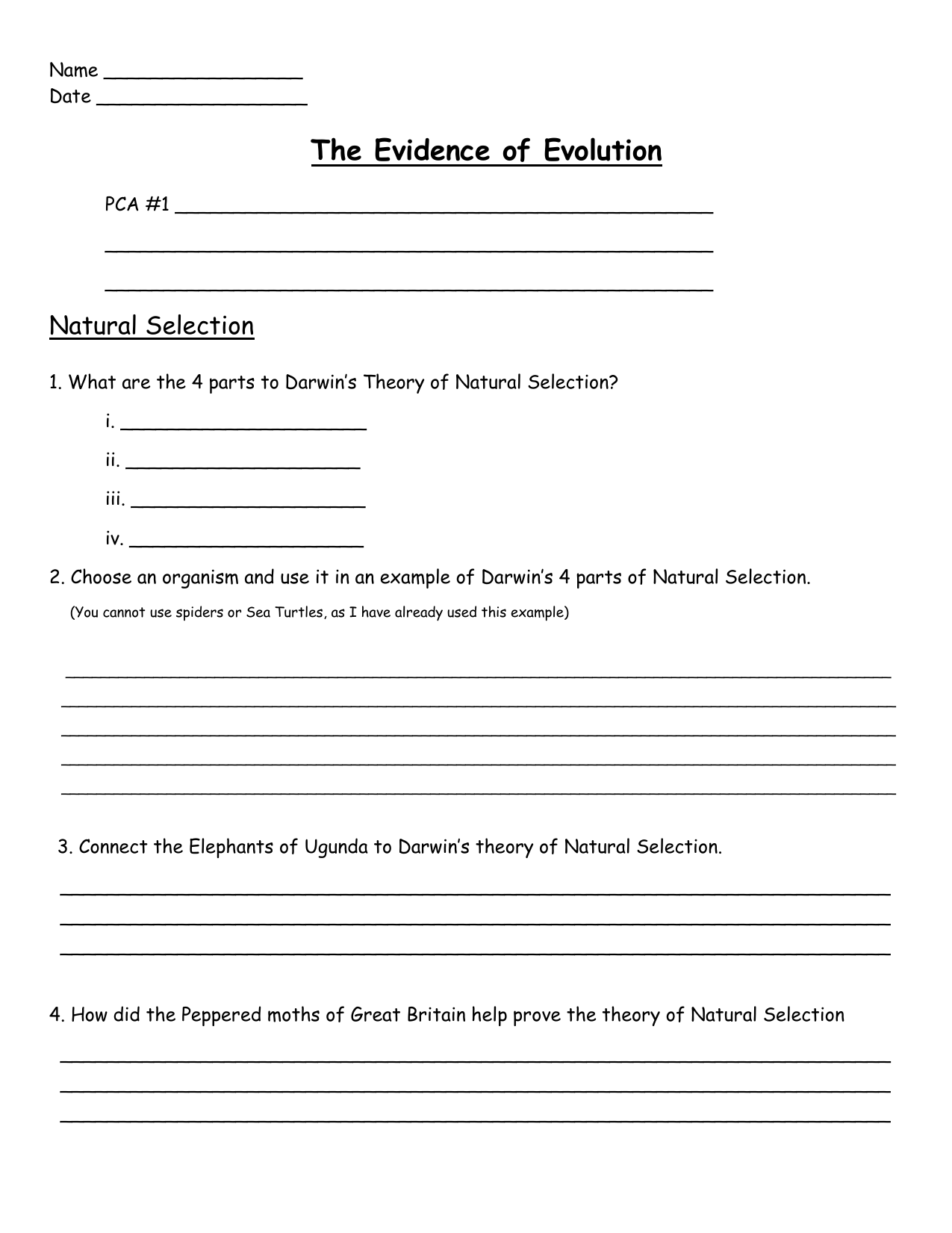 Natural Selection Worksheet Key Points And Examples On NS Studocu