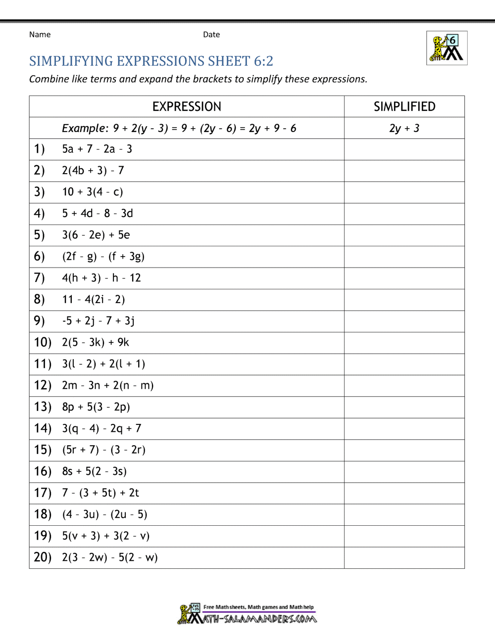 Expressions And Equations 6th Grade Patterns Function Machine Worksheets