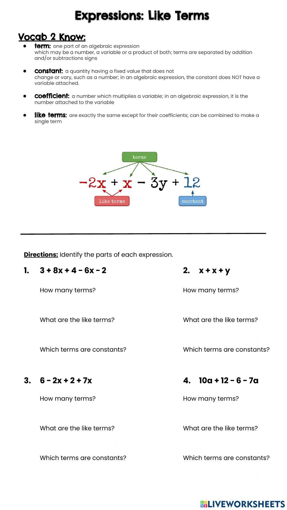 Expressions Parts Of An Expression Worksheet Worksheets Library Expressions Parts Of An Expression Worksheet Worksheets Library