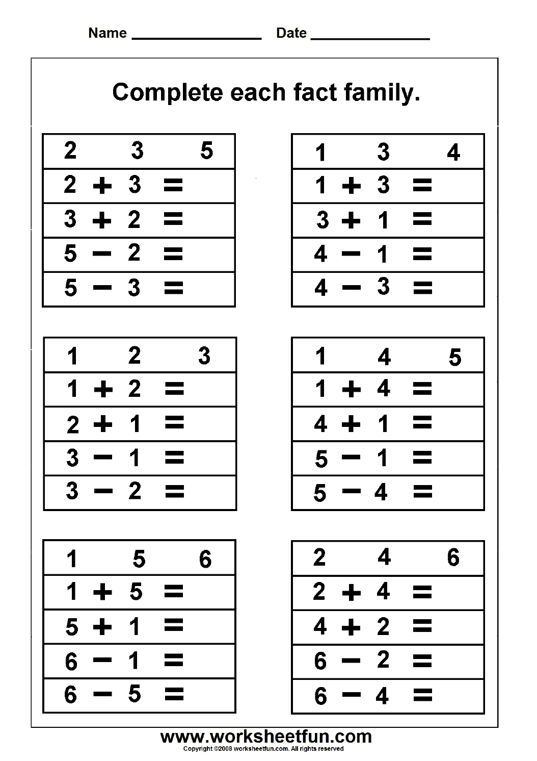 Fact Family Complete Each Fact Family 2 Worksheets FREE Printable Worksheets Worksheetfun Fact Family Worksheets Superstar Worksheets