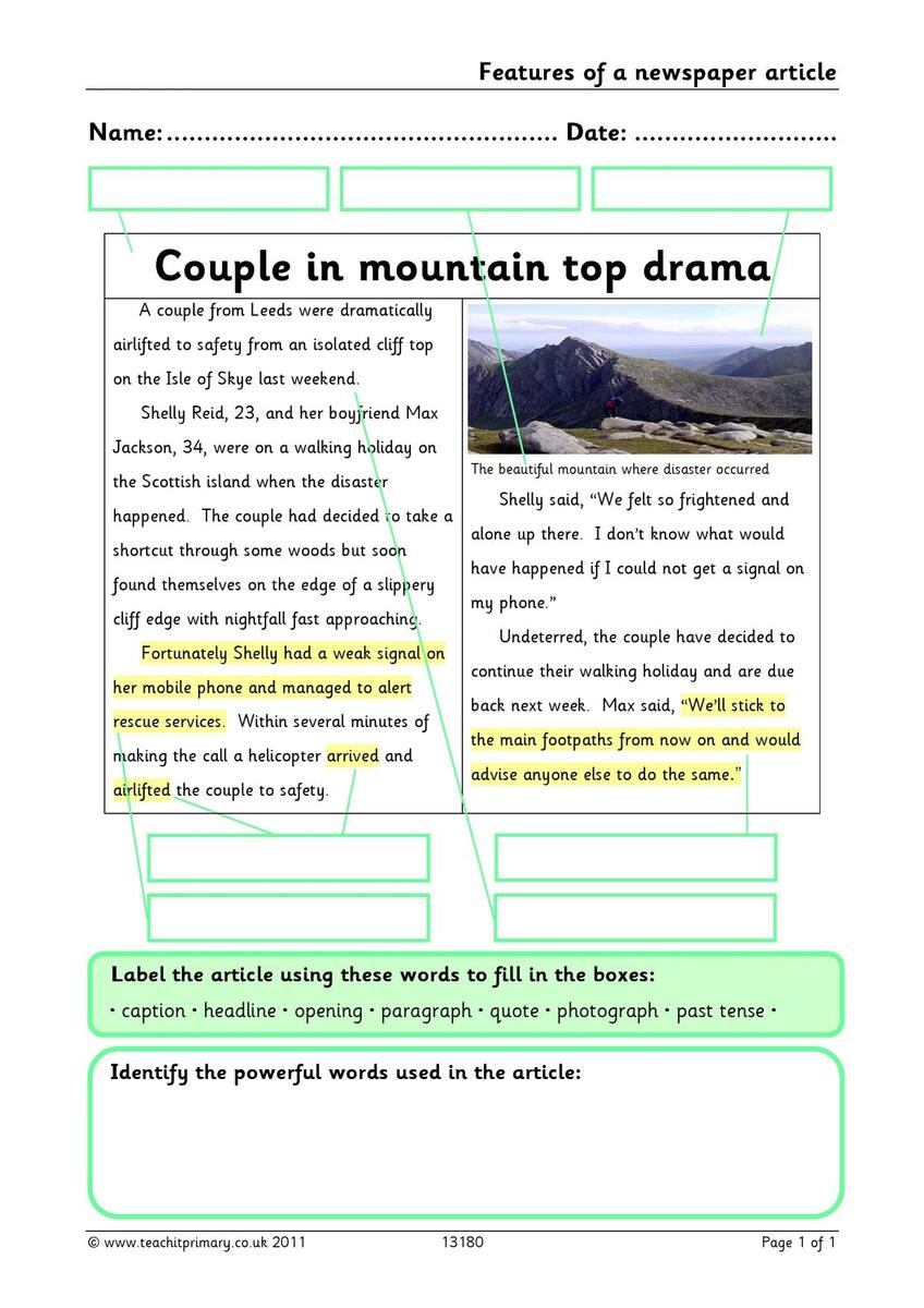 Features Of A Newspaper Article