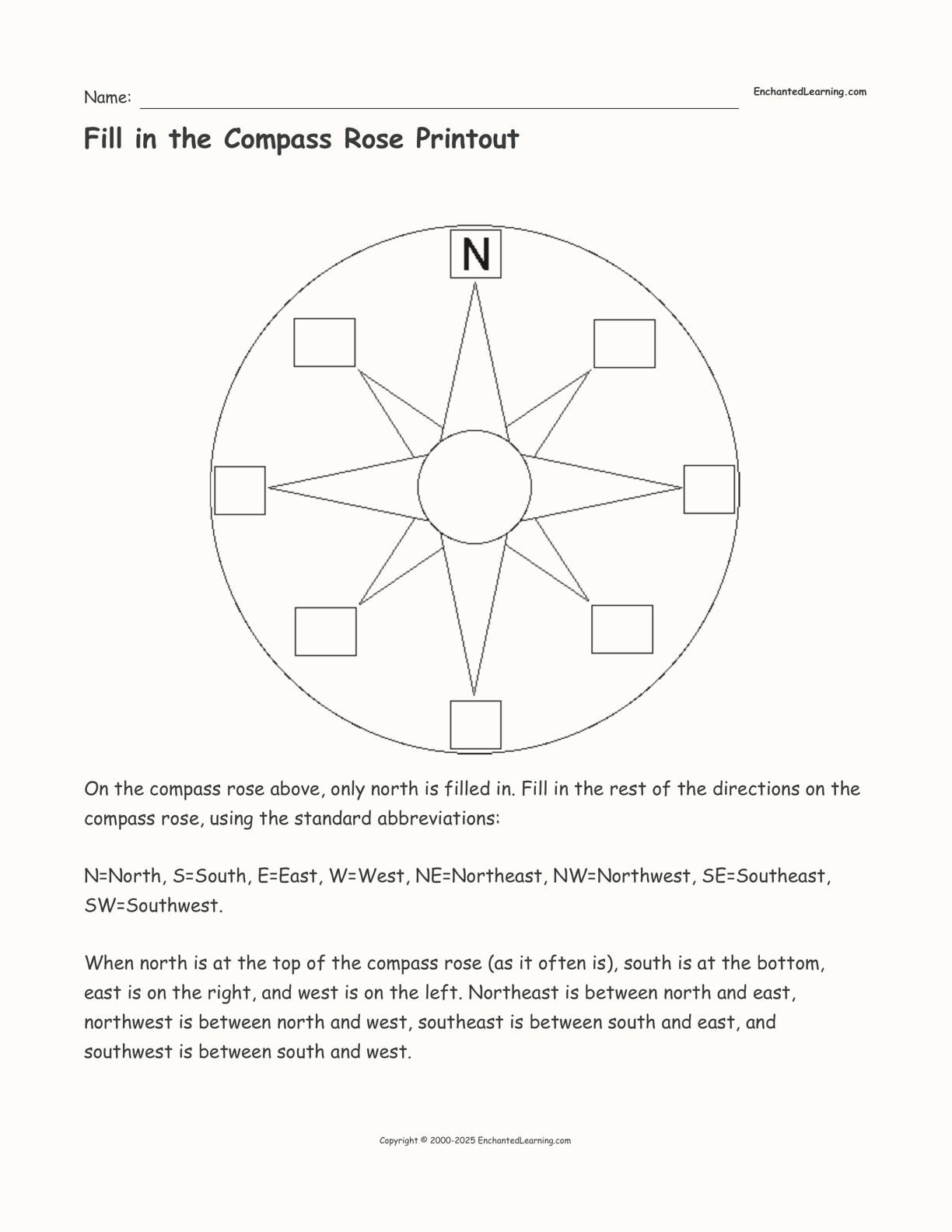 Fill In The Compass Rose Printout Enchanted Learning Fill In The Compass Rose Printout Enchanted Learning