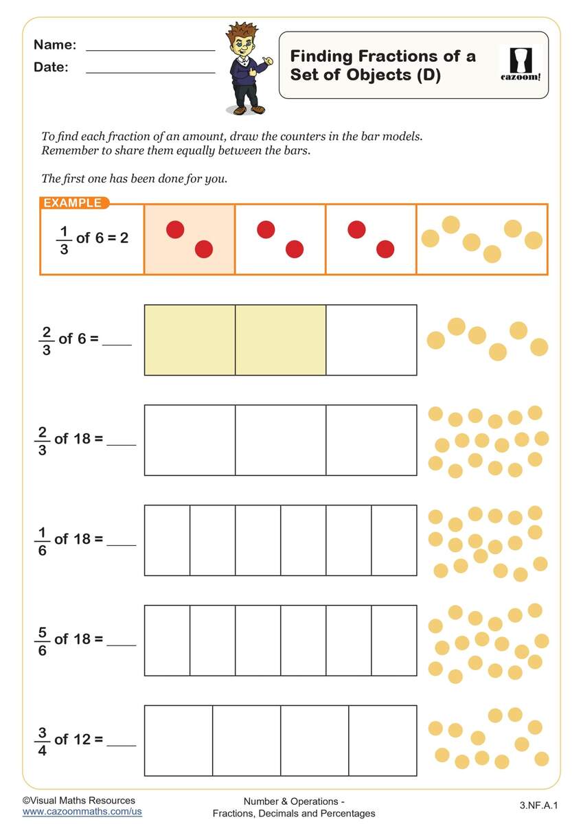 Finding Fractions Of A Set Of Objects D Worksheet Fun And Engaging 3rd Grade Number Operations Worksheet Cazoom Math