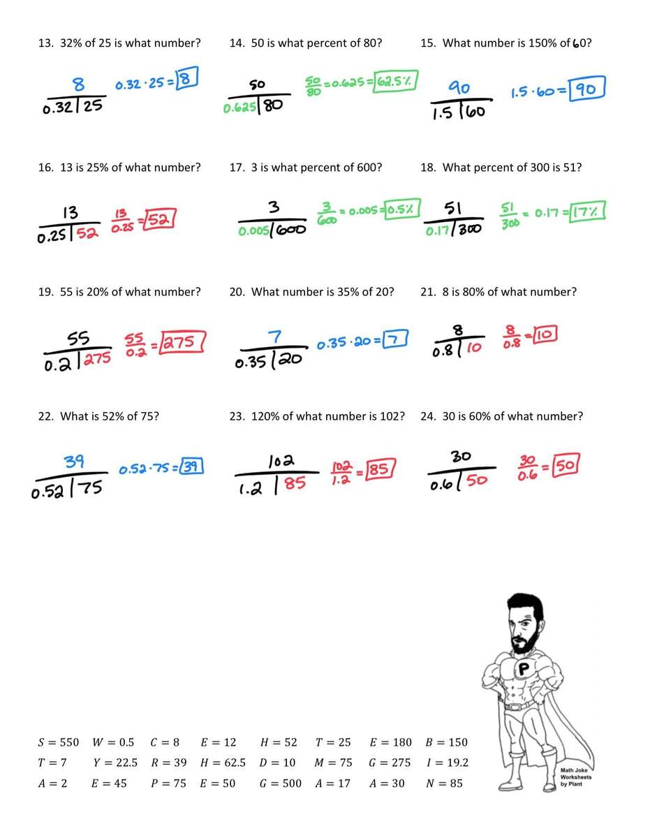 Finding The Percent Part Or Whole 2 Joke Worksheet With Answer Key