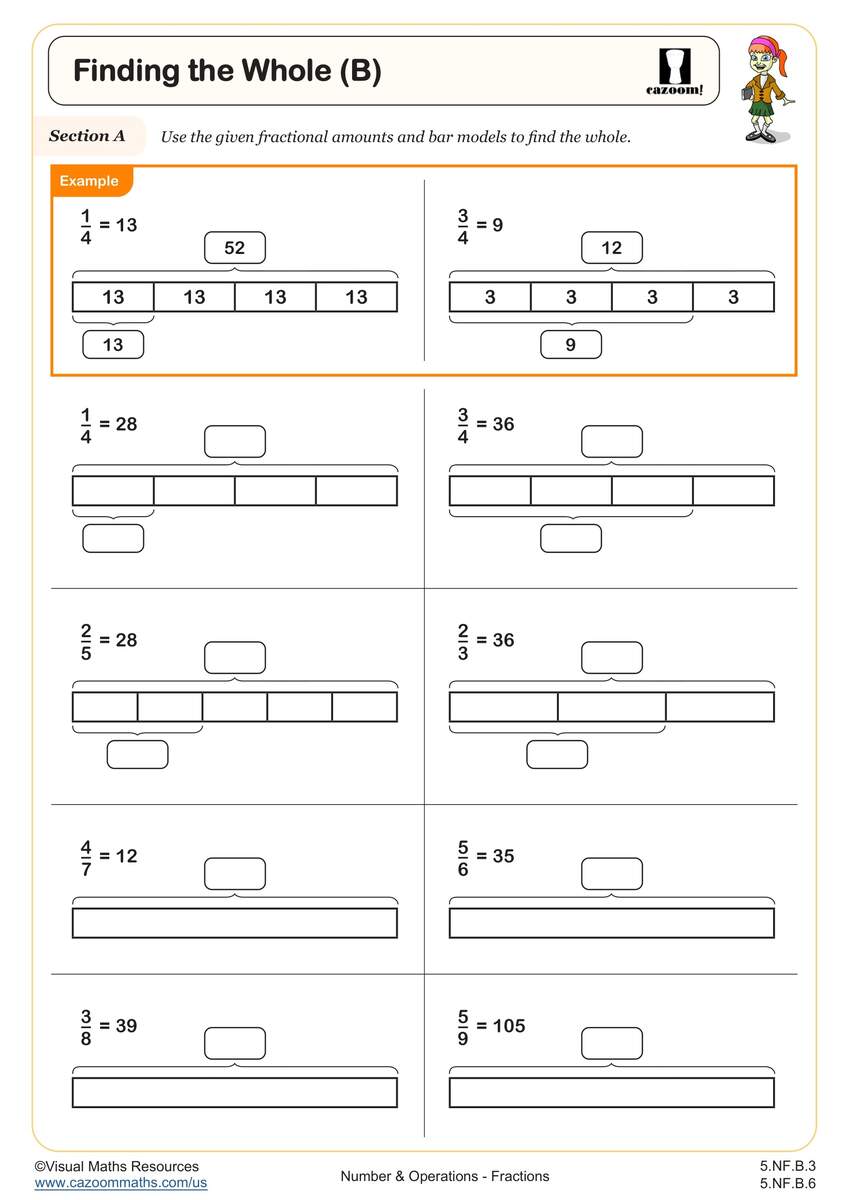 Finding The Whole B Worksheet Fun And Engaging 5th Grade And 5th Grade Number Operations Worksheet Cazoom Math