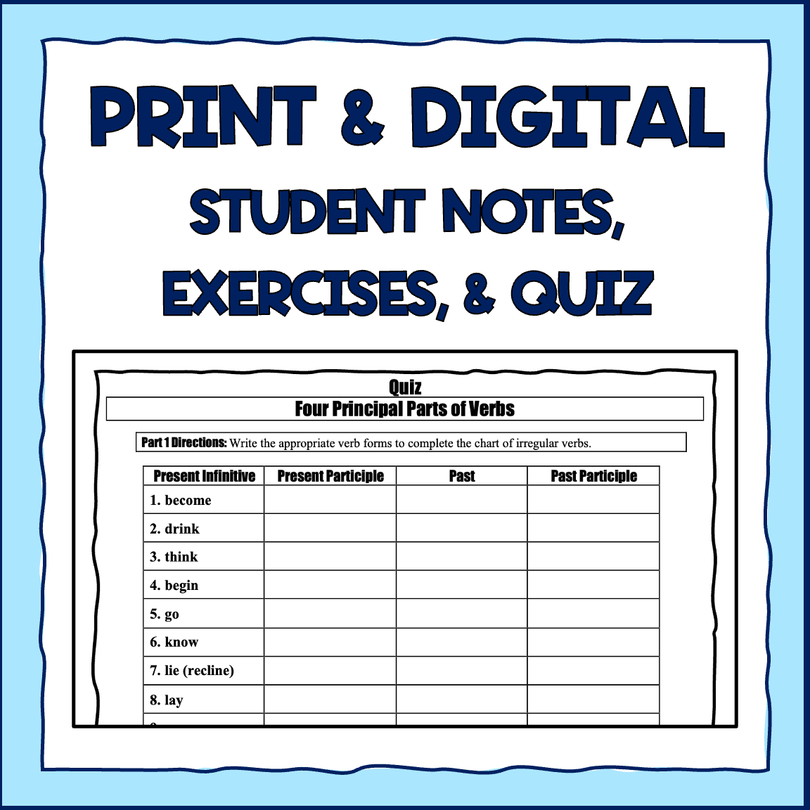 Four Principal Parts Of Verbs English Grammar Lesson 16 Print Digital Classful
