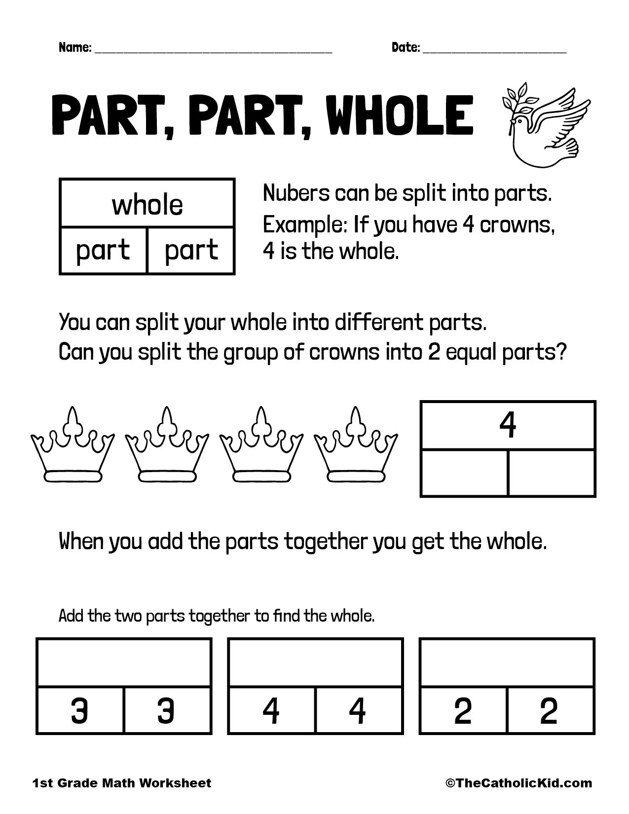 Fractions Part Part Whole 1st Grade Math Worksheet Catholic TheCatholicKid Fractions Part Part Whole 1st Grade Math Worksheet Catholic TheCatholicKid