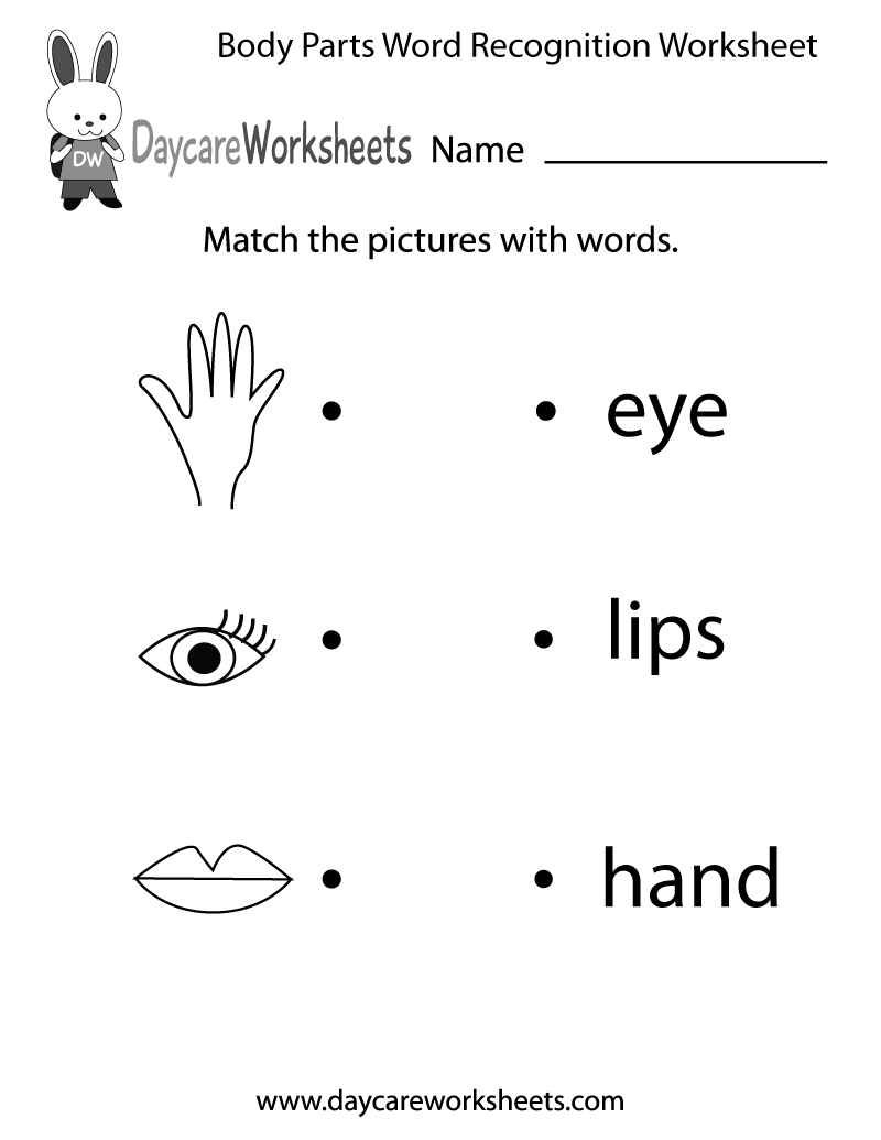 Free Body Parts Word Recognition Worksheet For Preschool Free Body Parts Word Recognition Worksheet For Preschool