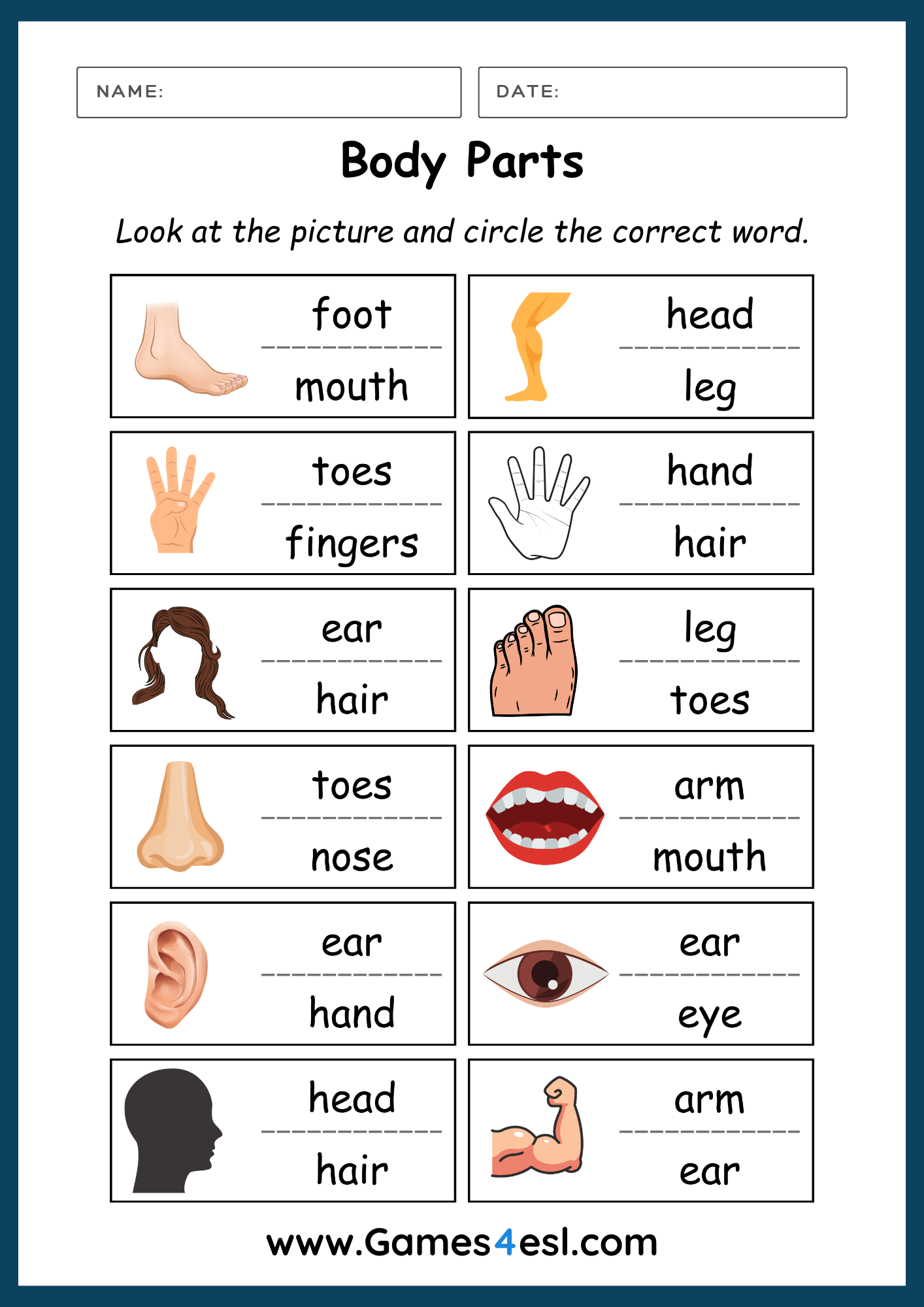 Free Body Parts Worksheets For Kids And Beginner ESL Students Games4esl