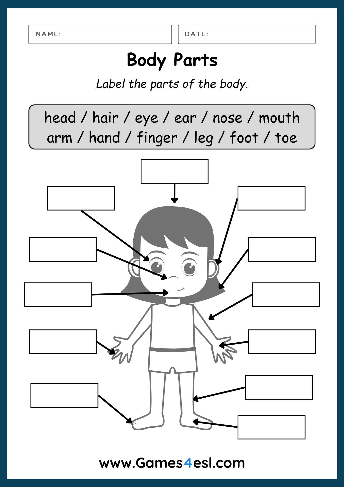 Free Body Parts Worksheets For Kids And Beginner ESL Students Games4esl
