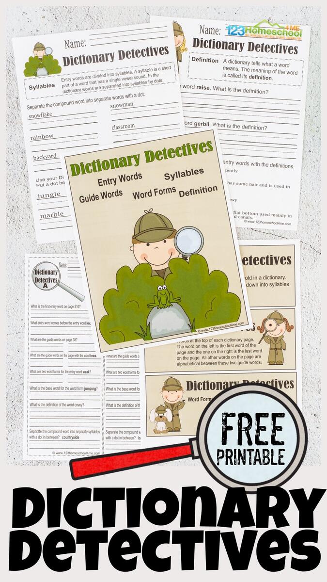 FREE Dictionary Detective Skills Worksheets For Kids