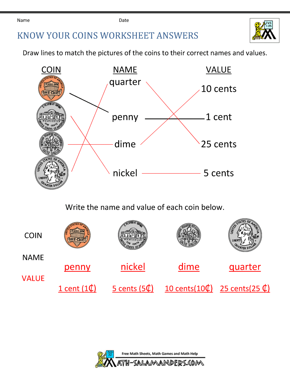 Free Math Money Worksheets 1st Grade Free Math Money Worksheets 1st Grade