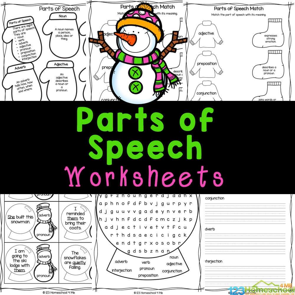 FREE Printable Winter Snowman Parts Of Speech Grammar Worksheets Christmas Tree Parts Of Speech Craft