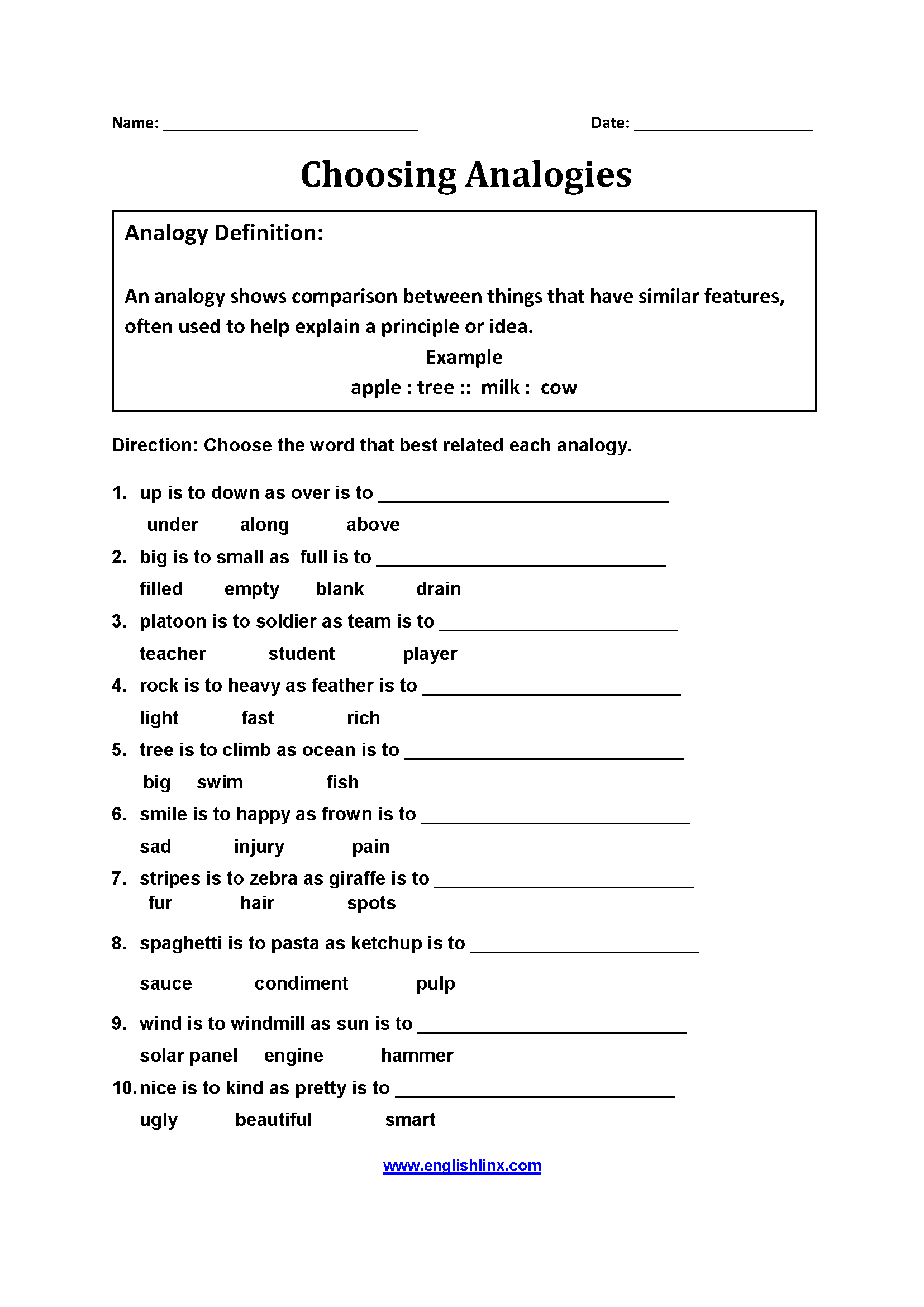 Free Types Of Analogies Worksheet Download Free Types Of Analogies Worksheet Png Images Free Worksheets On Clipart Library